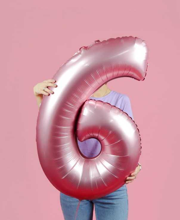 GoDan Smart folijos balionas, numeris 6, matinė rožinė, 76 cm GoDan