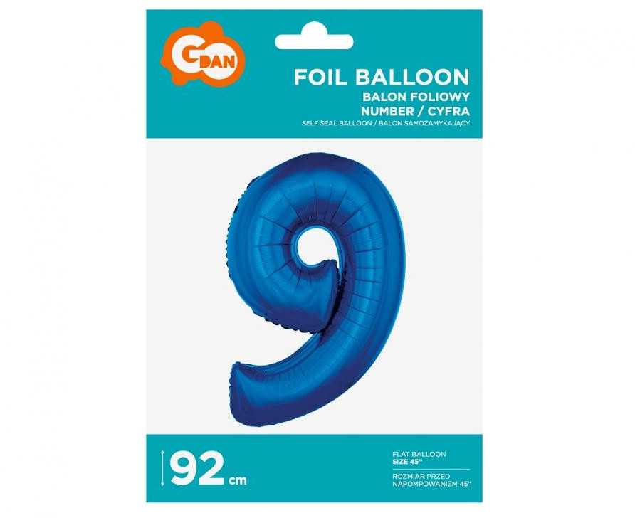 GoDan Balon foliowy Cyfra 9 , mėlyna, 92 cm FG-C85N9