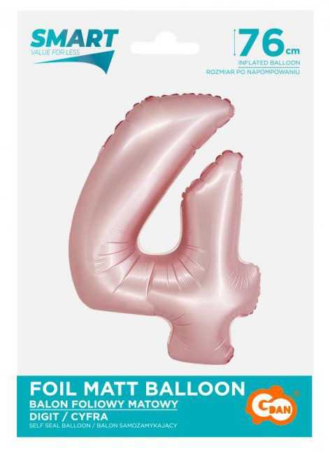 GoDan Balon fol Smart Cyfra4 j.róż mat76cm CH-SJR4 59097