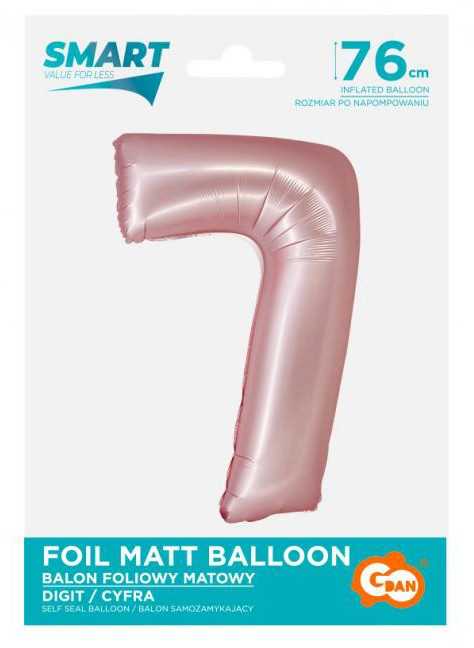 GoDan Smart folijos balionas, numeris 7, matinė rožinė, 76 cm GoDan