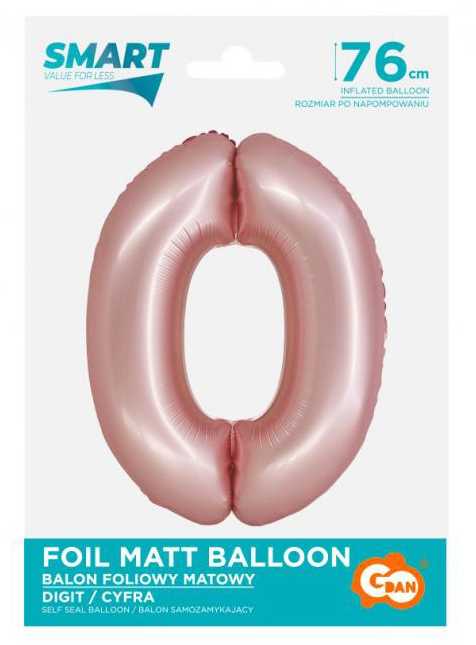 GoDan SMART folijos balionas numeris 0, matinė rožinė, 76 cm GoDan