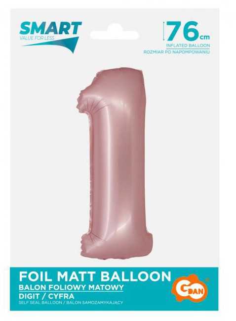 GoDan Smart folijos balionas, numeris 1, matinė rožinė, 76 cm GoDan