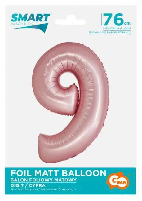 GoDan Smart folijos balionas, numeris 9, matinė rožinė, 76 cm GoDan
