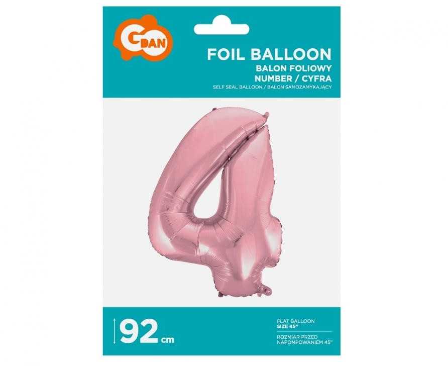 GoDan Balon foliowy cyfra "4" jasny róż 92cm