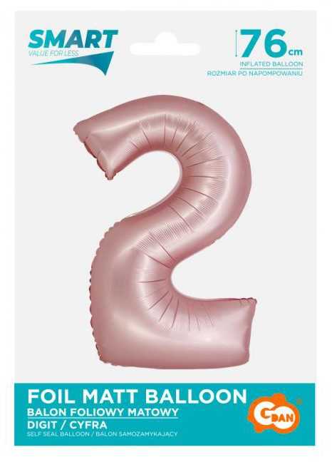 GoDan Smart folijos balionas, numeris 2, matinė rožinė, 76 cm GoDan