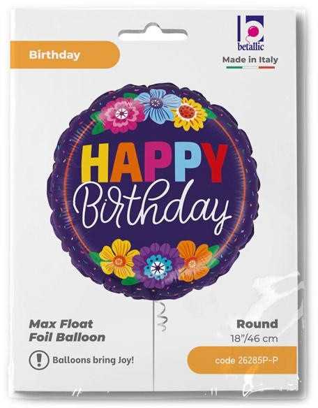 Folinis balionas „Su gimtadieniu!“, 46 cm, „Happy Birthday“, „Bright Blooms“
