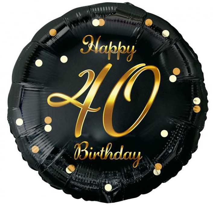 GoDan Balon foliowy Happy 40 Birthday juoda-auksinė 45cm