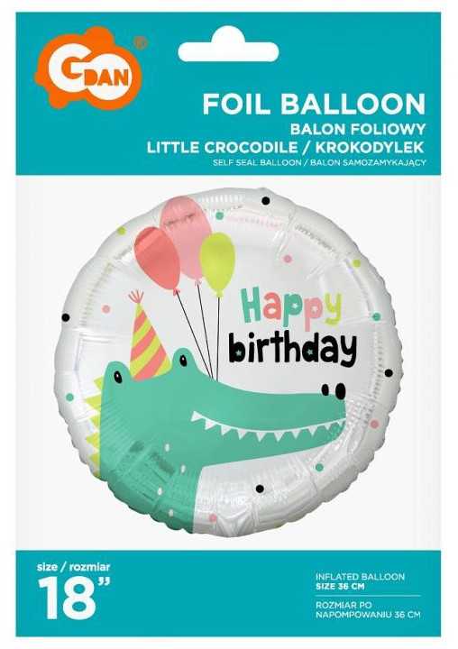 GoDan PartyDeco Folinis balionas Krokodiliukas, Happy birthday, 36cm