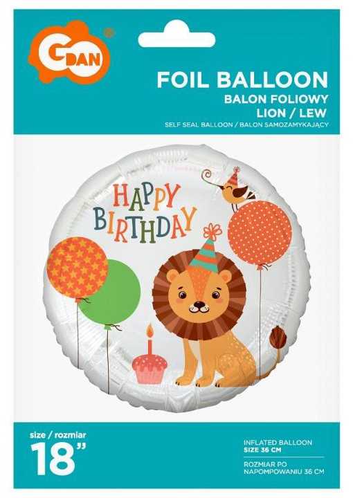 GoDan PartyDeco Folinis balionas Liūtukas, Happy birthday, 36cm