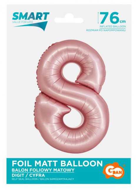 GoDan Smart folijos balionas, numeris 8, matinė rožinė, 76 cm GoDan