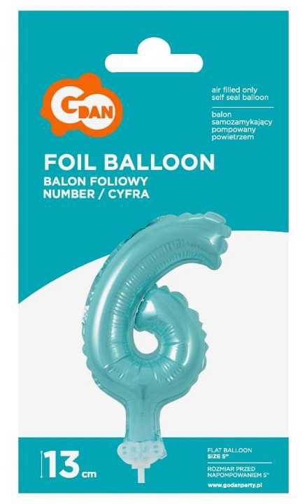 GoDan Balon 13cm foliowy na patyku "6" melsva