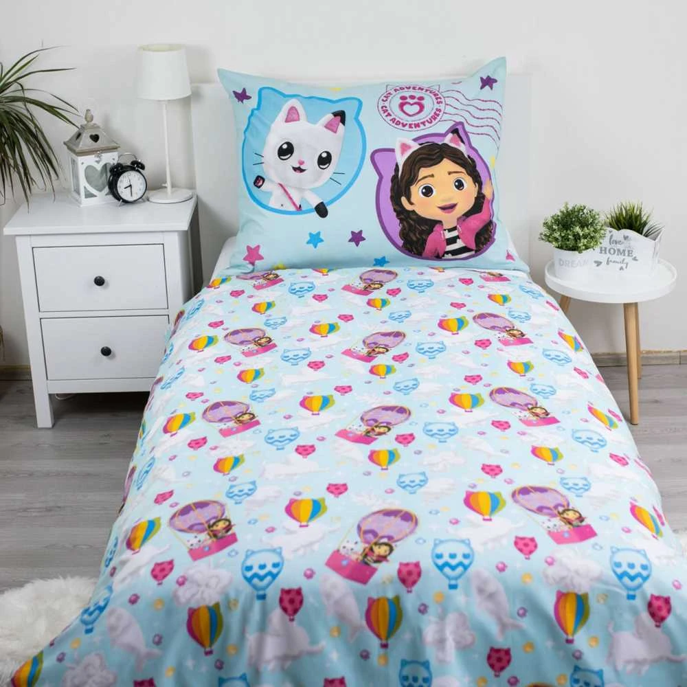 Patalynė bawełniana 140x200 Koci domek Gabi balon mėlyna poszewka 70x90 JF24