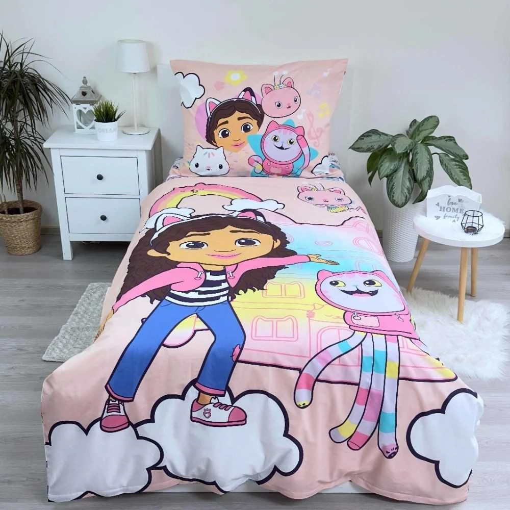 Patalynė bawełniana 140x200 Gabbi Koci domek rožinė poszewka 70x90 Gabby`s Dollhouse JF 02
