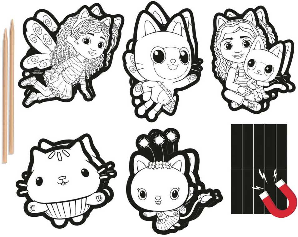 Grafix Gabi's Cat House Scratch žaidimas Magnetai, skirti subraižyti 5 raštus Totum