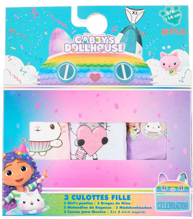 Gabby's Dollhouse Hello vaikiški apatiniai, kelnaitės, 3 vnt. pakuotėje 6-8 metų / 116-128 cm