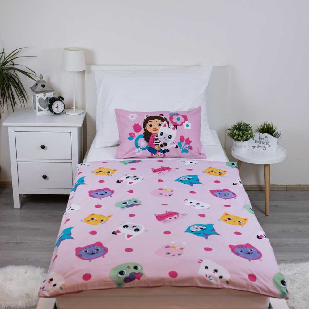Patalynė bawełniana 100x135 Koci domek Gabi rožinė poszewka 40x60 Gabby`s Dollhouse JF24