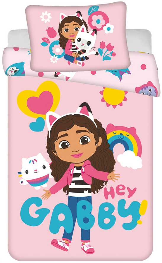 Patalynė bawełniana 100x135 Koci domek Gabi rožinė poszewka 40x60 Gabby`s Dollhouse JF24