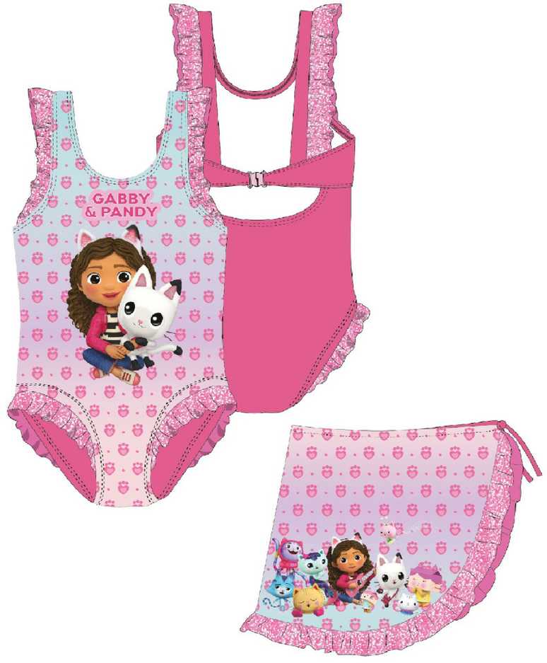 Gabby's Dollhouse Pandy vaikiškas maudymosi kostiumėlio ir sarongo komplektas 3-4 metams / 98-104 cm