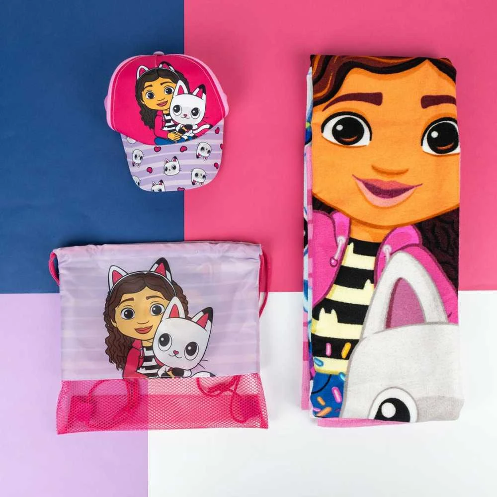 Gabby's Dollhouse rožinis rankšluostis, sportinis krepšys, beisbolo kepuraitė