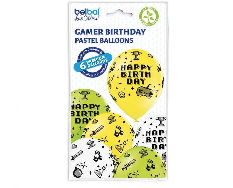„Gamer Gamer“ gimtadienio žaislinis balionas, 6 vnt. 12 colių (30 cm)