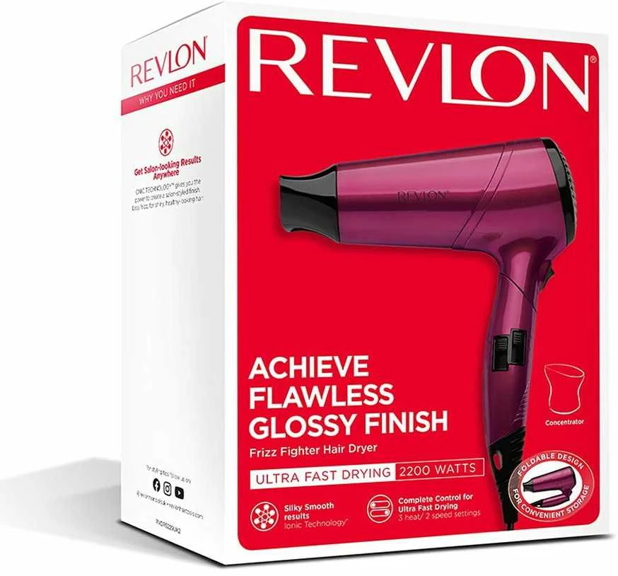 Plaukų Džiovintuvas ir Garbanojimo Prietaisas Revlon - 3 Temperatūros Lygiai, Juodas/Rožinis