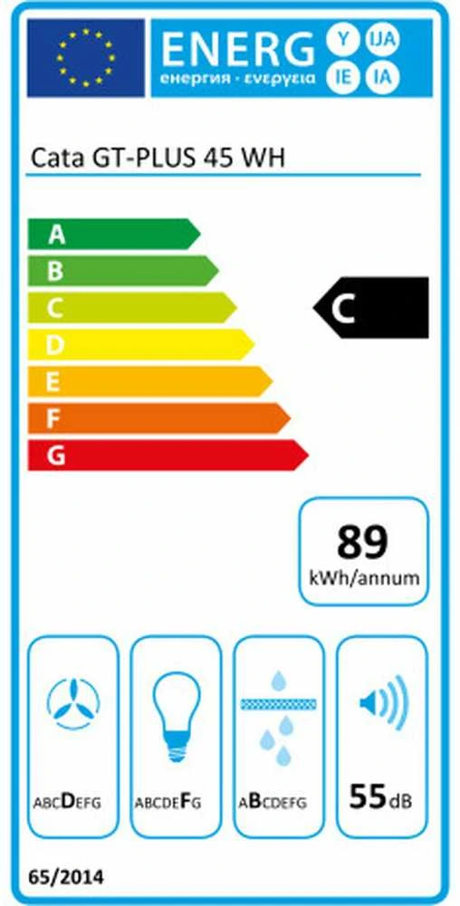 CATA | Gartraukis | GT-PLUS 45 WH/M | Stovas | Energijos vartojimo efektyvumo klasė C | Plotis 60 cm | 645 m³/h | Mechaninis valdymas | CSLED | Baltas