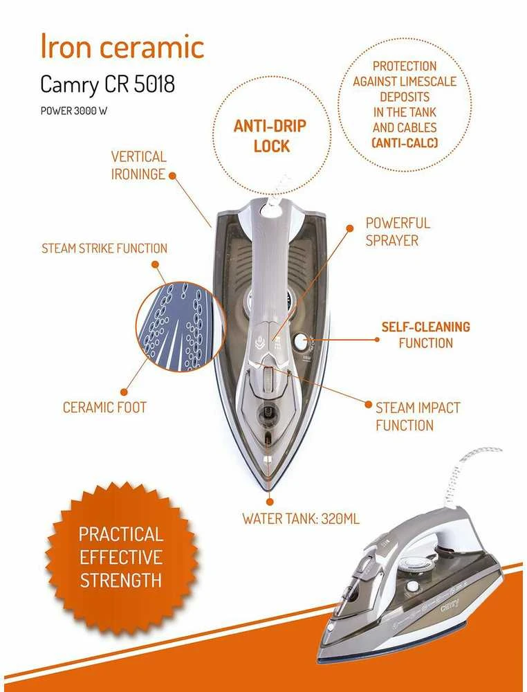 Camry Lygintuvas steam Adler CR 5018 (3000W, ruda color)