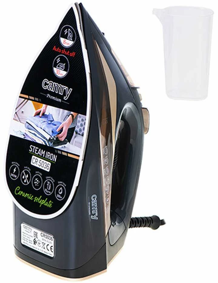 Camry | Garų lygintuvas | CR 5036 | Garų lygintuvas | 3400 W | Vanduo tank capacity 360 ml | Continuous steam 50 g/min | Juodas/Gold