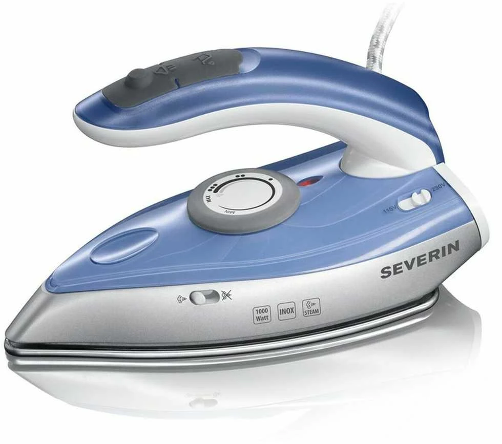 Severin Travel Garų lygintuvas BA 3234 Sidabrinis/Mėlyna, 1000 W, With cord, Auto power off, Vertical steam function, Vanduo tank capacity 50 ml