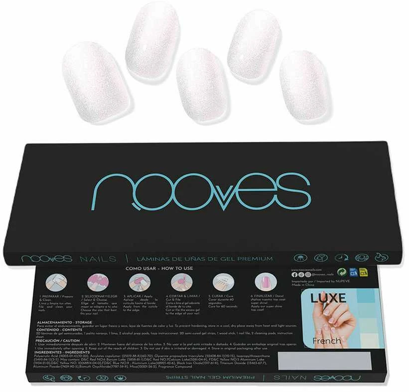 Nooves Láminas De Uñas De Gel Perlé Premium Luxe Cat Perlada Blanco 20 U