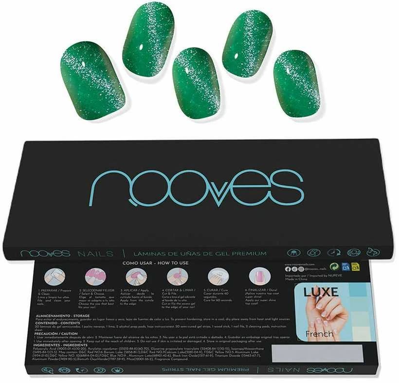 Nooves Láminas De Uñas De Gel Jade Glass Premium Glam Cat Eye Verde 20 U