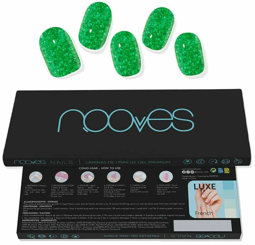 Nooves Láminas De Uñas De Gel Jade Glitter Glam Glitter Verde 20 U