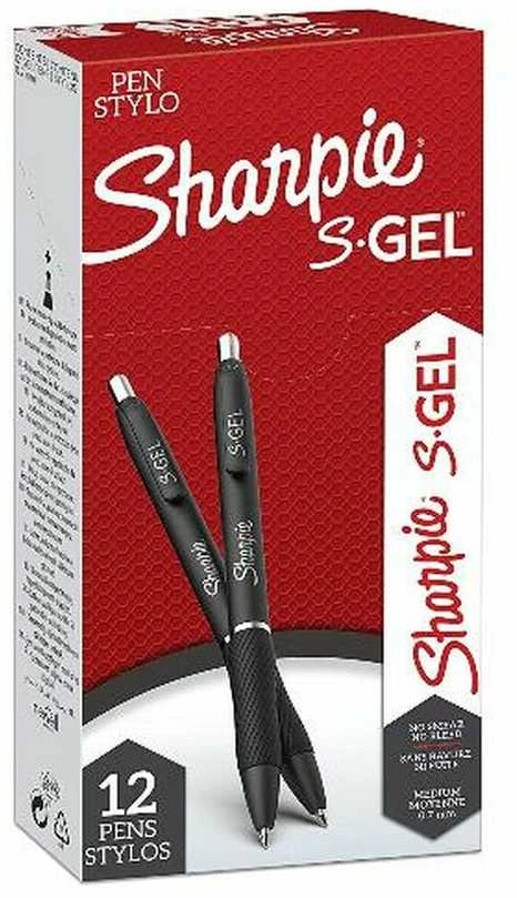 Sharpie S-Gel, Ištraukiamas gelio rašiklis, Juoda, Juoda, Vidutinis, 0,7 mm, Dėžutė