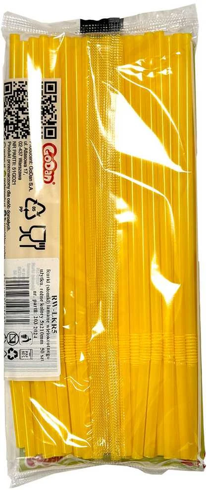 Geltonos spalvos plastikiniai šiaudeliai, 50 vnt.