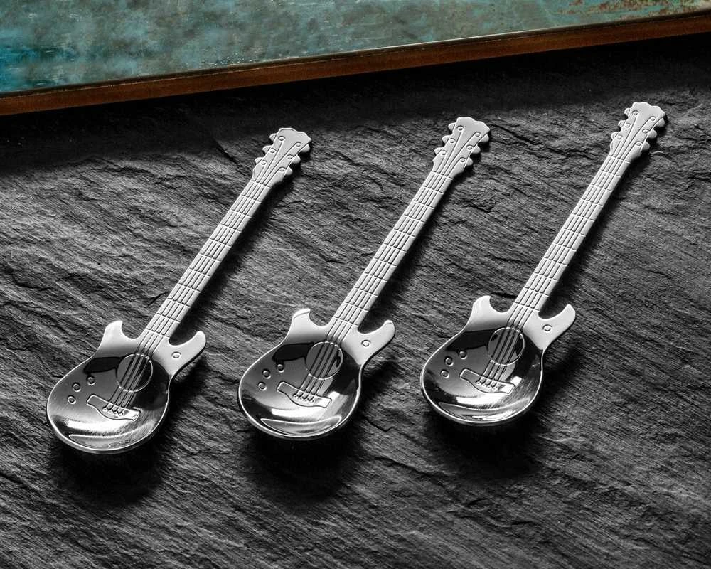 Gitaros metaliniai arbatos šaukšteliai, 3 vnt., SIDABRINGI