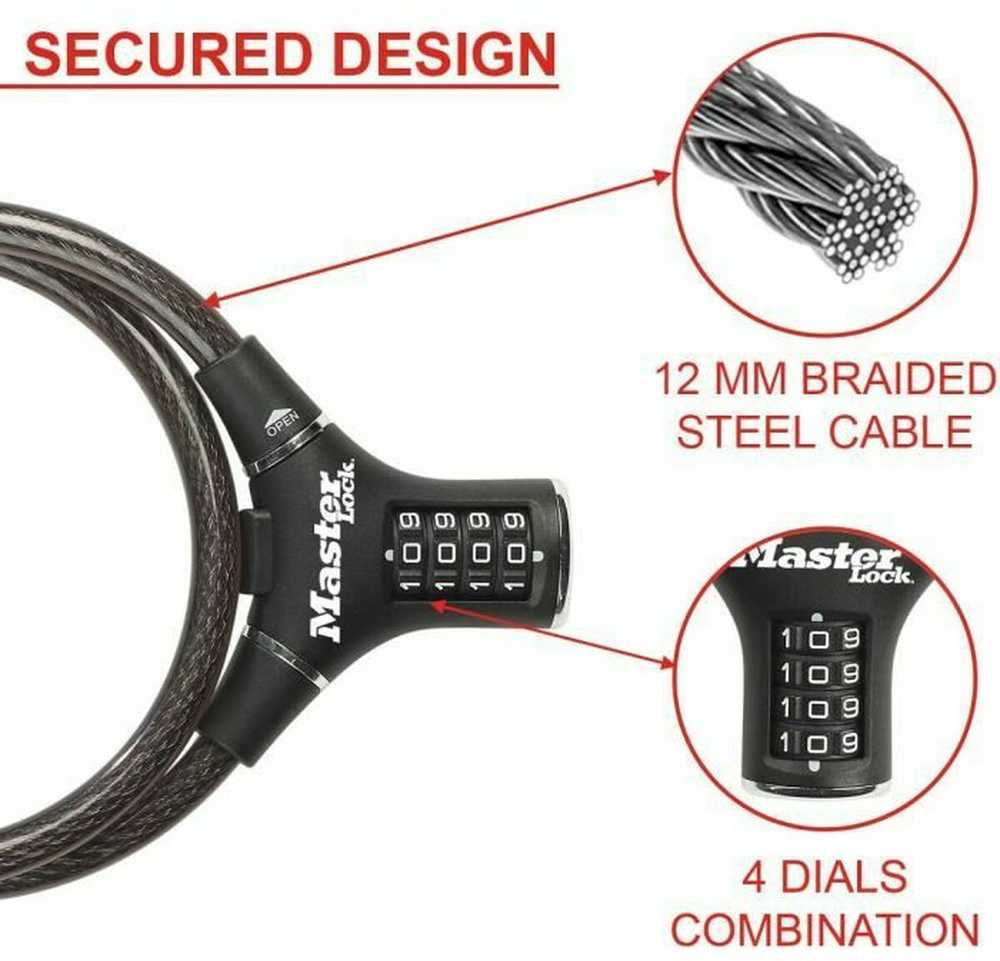 „Master Lock“ užrakinimo trosas 12 mm ergonomiško dizaino 8229EURDPRO