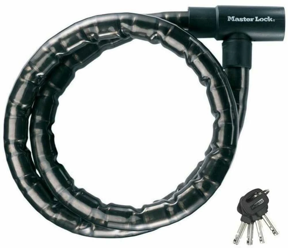 Masterlock MASTER LOCK Plieninė armuota dviračio spyna juodu vinilo apvalkalu su 4 raktais