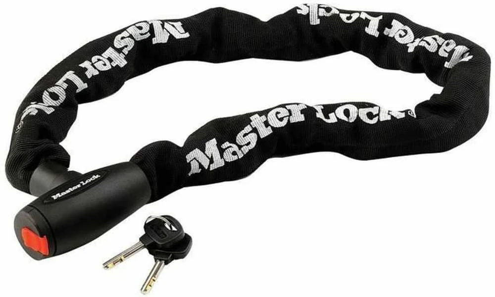 Masterlock MASTER LOCK grūdinto plieno dviračio spyna juodu nailoniniu apvalkalu ir 4 raktais