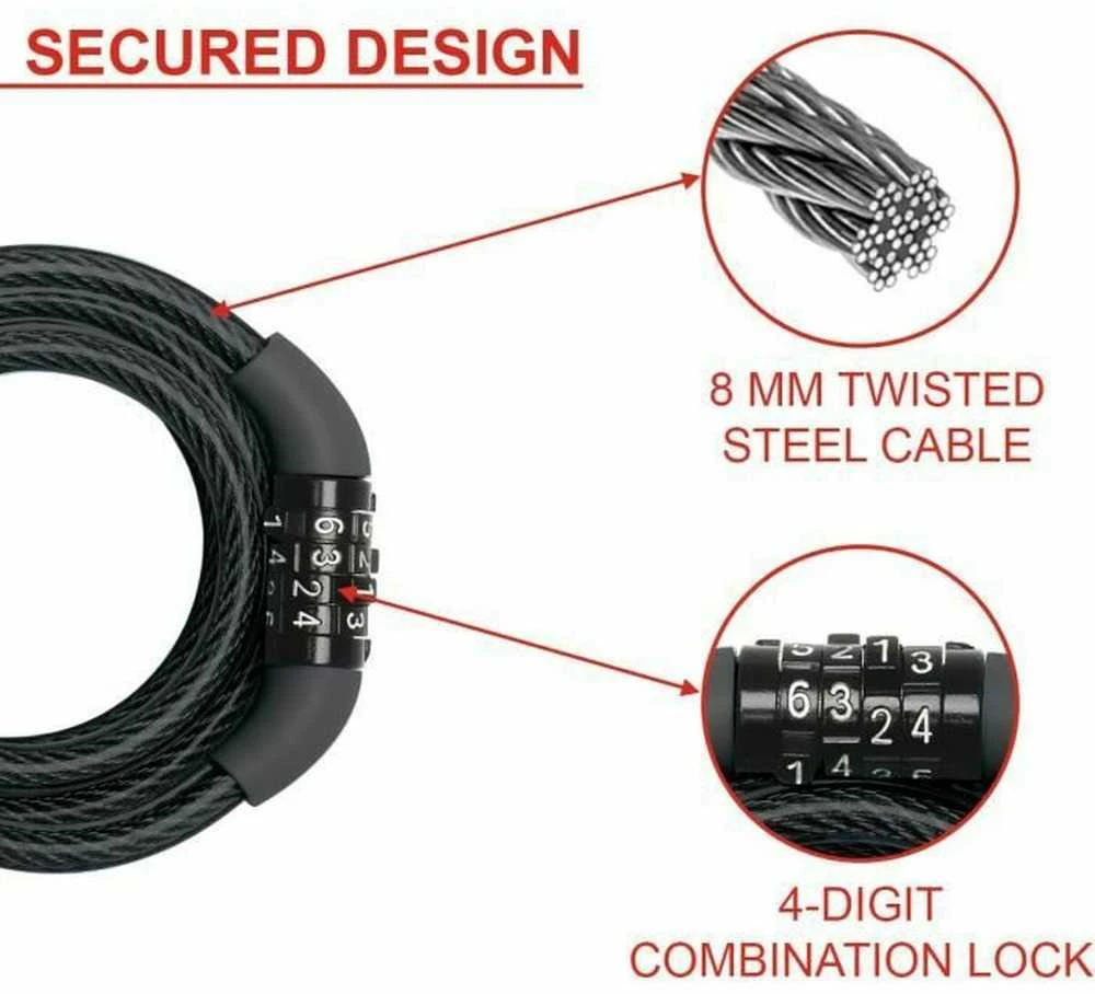 Master Lock MASTERLOCK Susisukanti trosinė dviračio spyna su vinilo apvalkalu ir 4 skaitmenų užraktu, juoda (Dydis: Mėlyna)