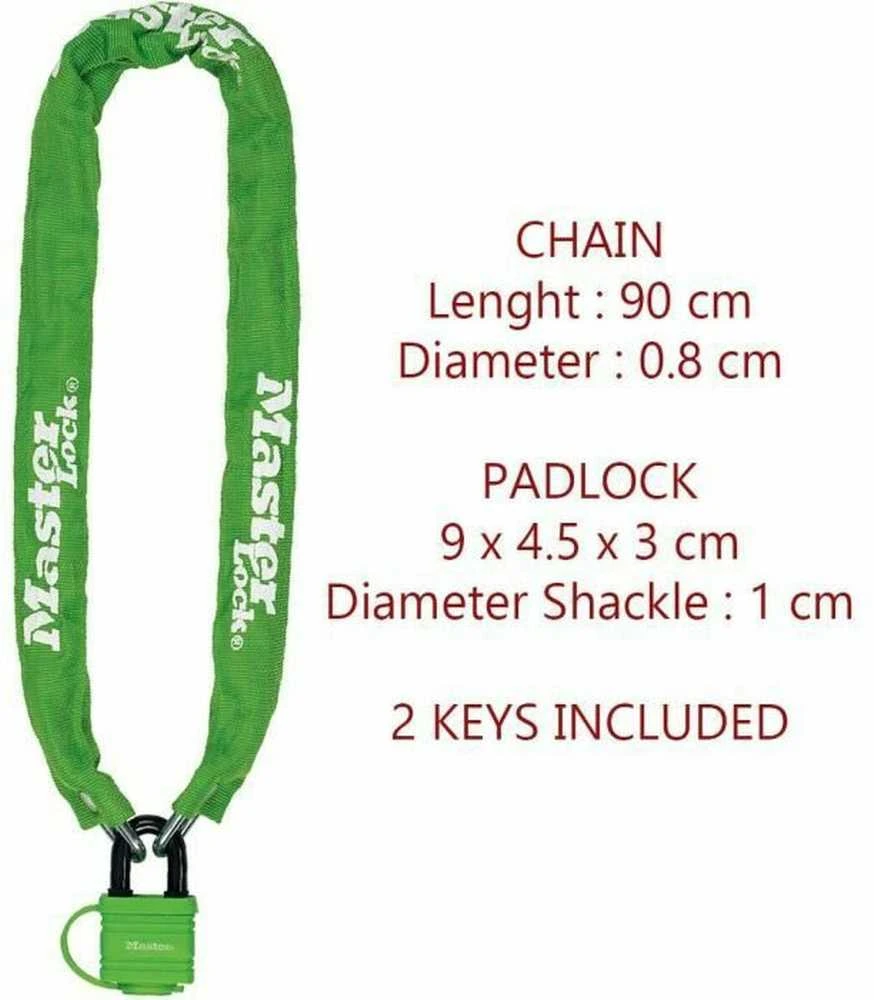 Masterlock MASTER LOCK Grūdinto plieno dviračio spyna su nailoniniu apvalkalu ir 2 raktais (Dydis: Žalia)