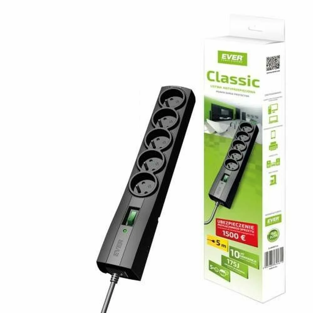 Ilgiklis - Ever Classic 3m Juodas 5 AC Lizdai 250V
