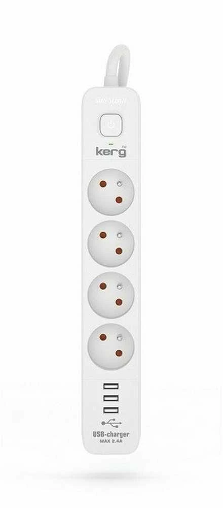 KERG maitinimo juostelė su grandinės pertraukikliu-4 lizdai 3USB 16A 1,5m
