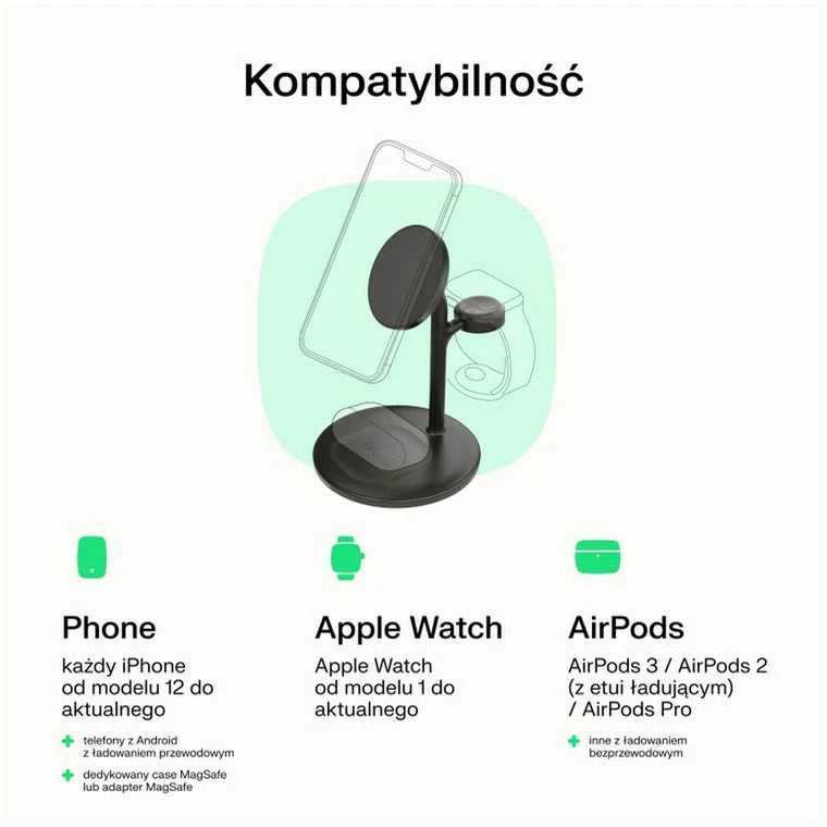 Green Cell Žalias Cell MagScape Stand 3w1 MagSafe juoda