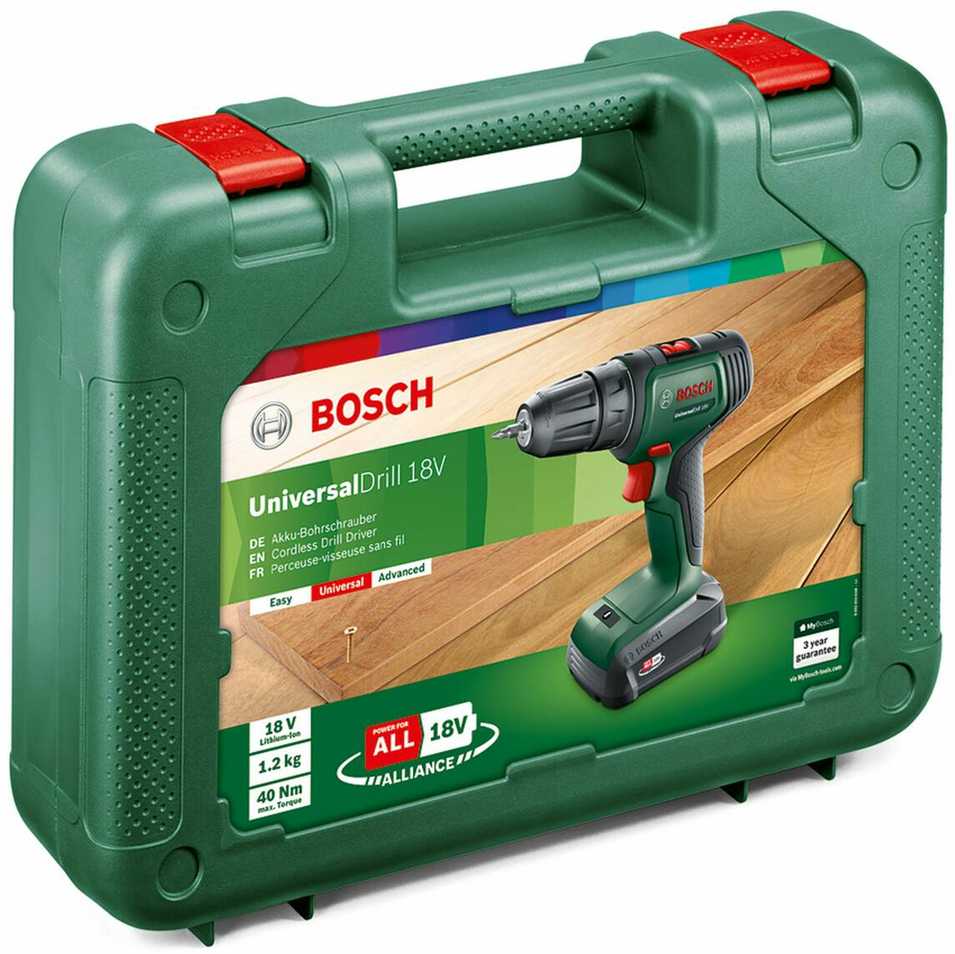 Bosch Universal Drill 18V (1x1,5 akumuliatorius) Akumuliatorinis dviejų greičių gręžtuvas - suktuvas