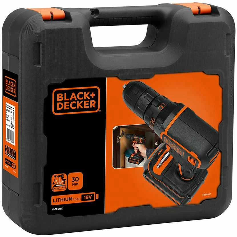 Black & Decker Juodas & Decker Smūginis suktuvas-gręžtuvas Juodas & Decker BDCDC18K-QW; 18 V; 1x1,5 Ah akum.