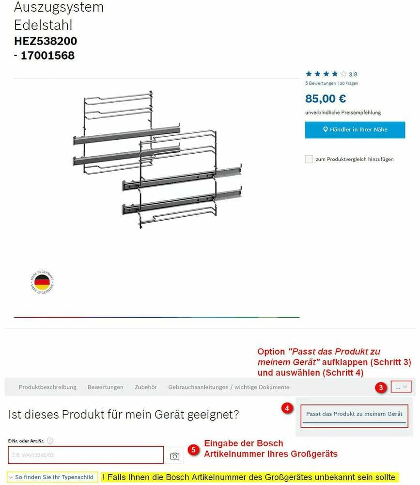 Bosch orkaitės bėgelis HEZ538000