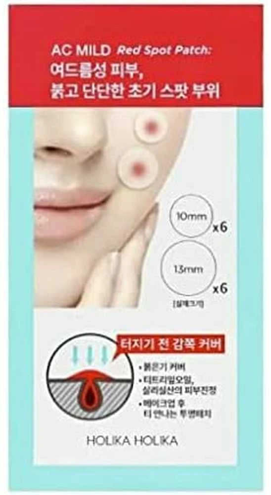 Holika Holika AC Mild Raudona Spot Patch pleistrai spuogams ir paraudimams 12 vnt.