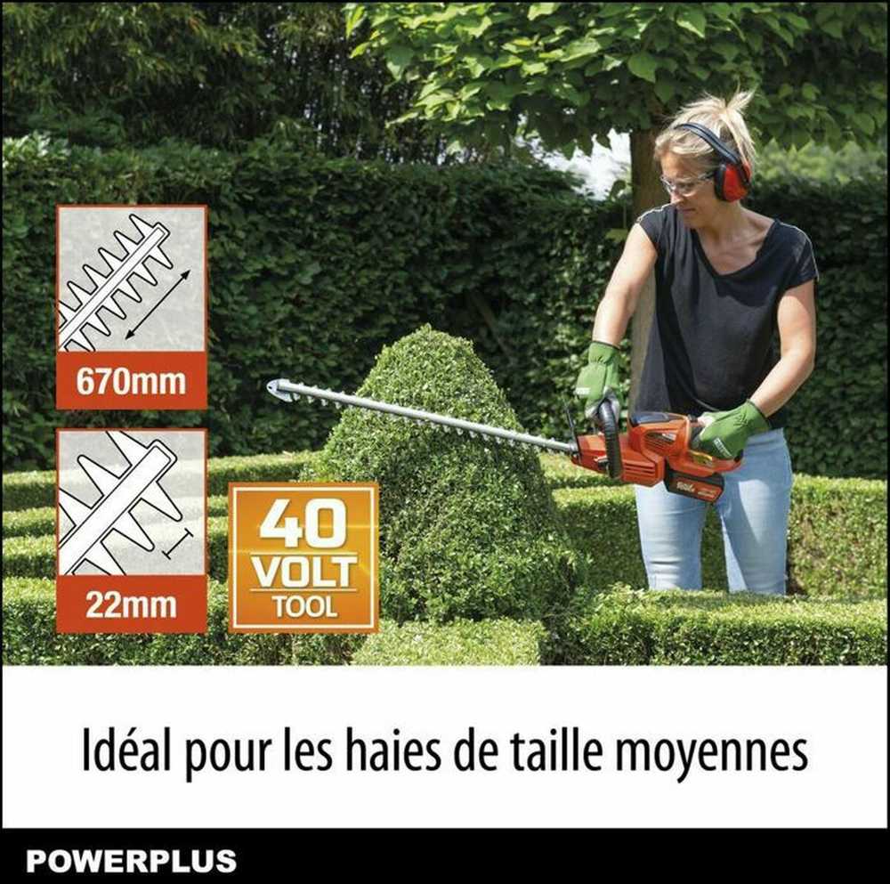 POWERPLUS Dvigubo galingumo aukščio dydis Powdpg7536 - 40 V akumuliatorius, be akumuliatoriaus ir įkroviklio, 670 mm ašmenys, 22 mm nuokrypis