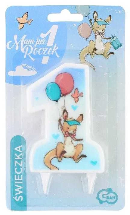 GoDan Skaičius 1 žvakė su mėlyna kengūra - 10 cm - 1 pc. universalus