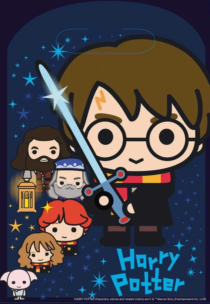 Harry Potter personažų piešinys su kardu